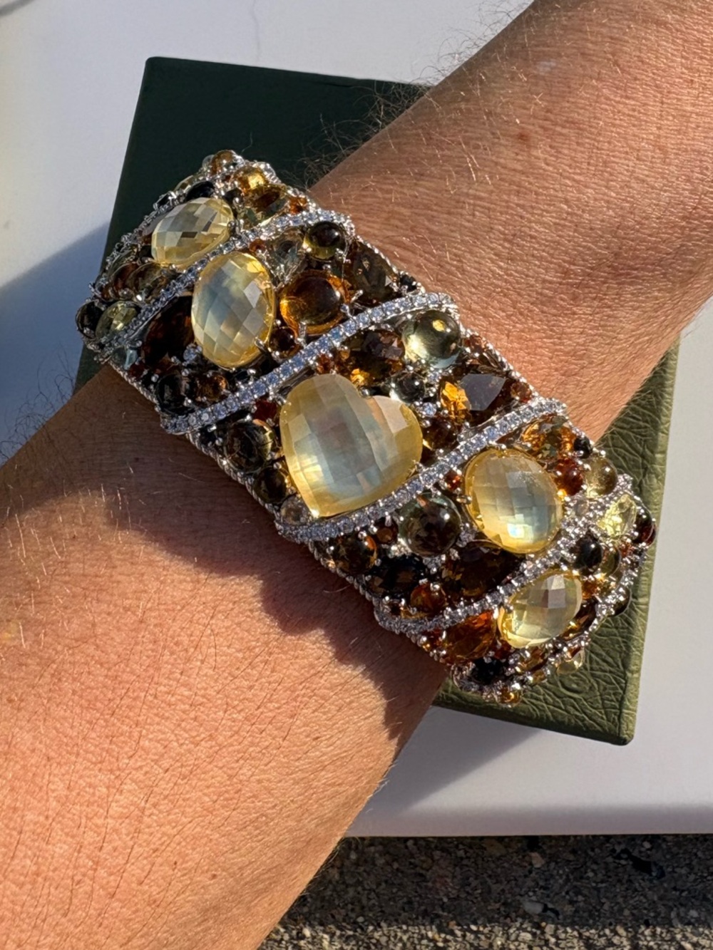 Judith Ripka multi gemstone bracelet wide Cuff Sterling silver CZ hinged 925 - Picture 3 of 17